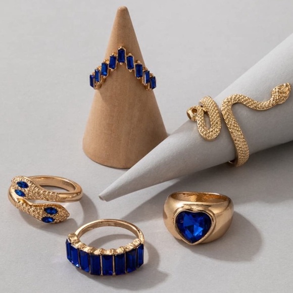 5ps Snake Heart Gemstone Stackable 4 pieces New - Picture 2 of 3